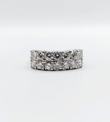 Bague 57.5 Bague jarretière vintage or blanc 18k et 1,40 carats de diamants en rivière 58 Facettes A06180