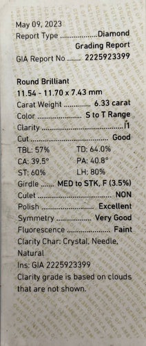 Bague Diamant solitaire 6,33 carats 58 Facettes