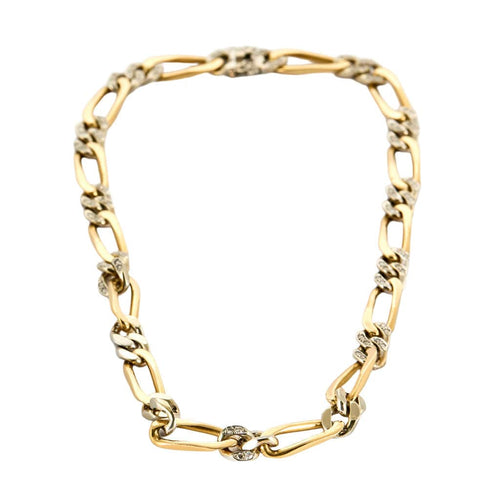 Collier Collier maille figaro en or jaune et gris, et diamants 58 Facettes CAN1120