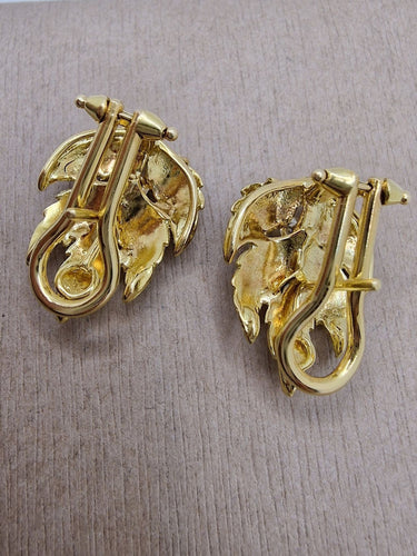Boucles d'oreilles Boucles d'oreilles vintage en feuille d'or jaune des années 1980-90 58 Facettes