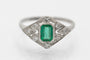 Bague 57 Bague en platine de style Art déco avec émeraudes et diamants 58 Facettes 10519