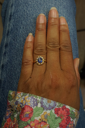 Bague 51 Bague marguerite or jaune, saphir et perles 58 Facettes SQ9850772