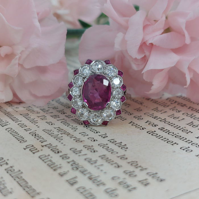 Bague 55.5 Bague ancienne edouardienne No Heat 2.25 carats rubis de Birmanie et diamants 58 Facettes JD-00k11