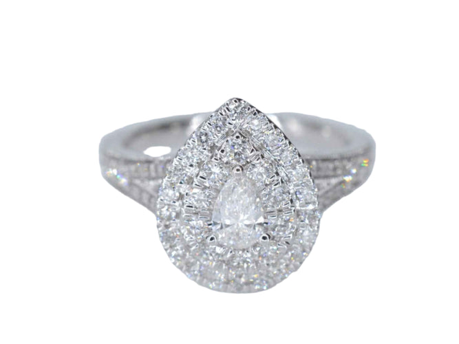 Bague 54 Bague entourage en or blanc en forme de larme avec diamants 58 Facettes 2048