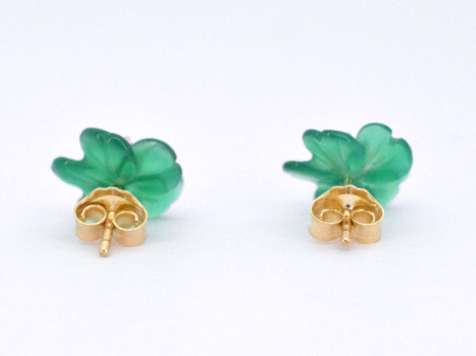 Boucles d'oreilles Boucles d'oreilles en or 0,18 carat avec fleur précieuse verte et gros diamants 58 Facettes 2259