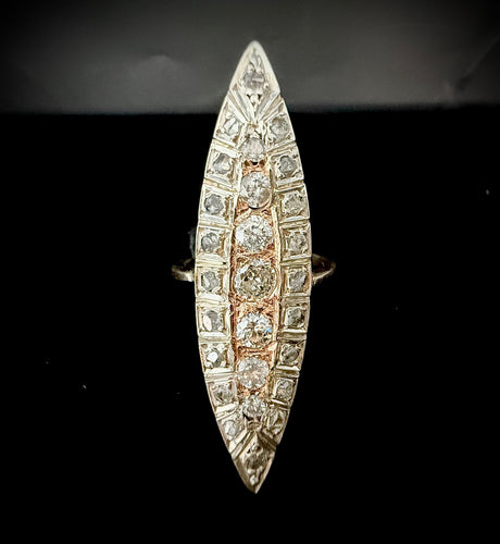 Bague 58 Bague marquise argent sur or jaune sertie de 2 carats de diamants 58 Facettes