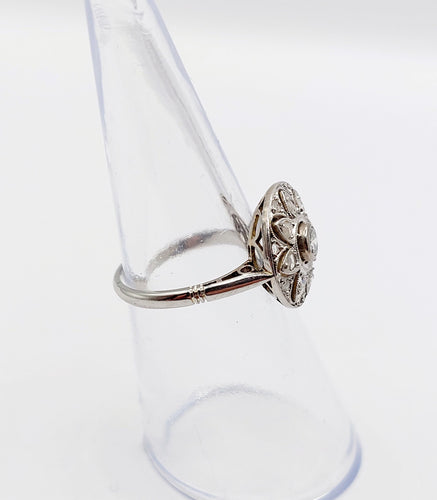 Bague 49 Bague cible Art Déco or blanc, diamants brillants et taille rose (circa 1920) 58 Facettes A06222