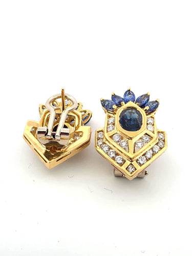 Boucles d'oreilles Orecchini en or jaune 18k avec saphirs et diamants 58 Facettes