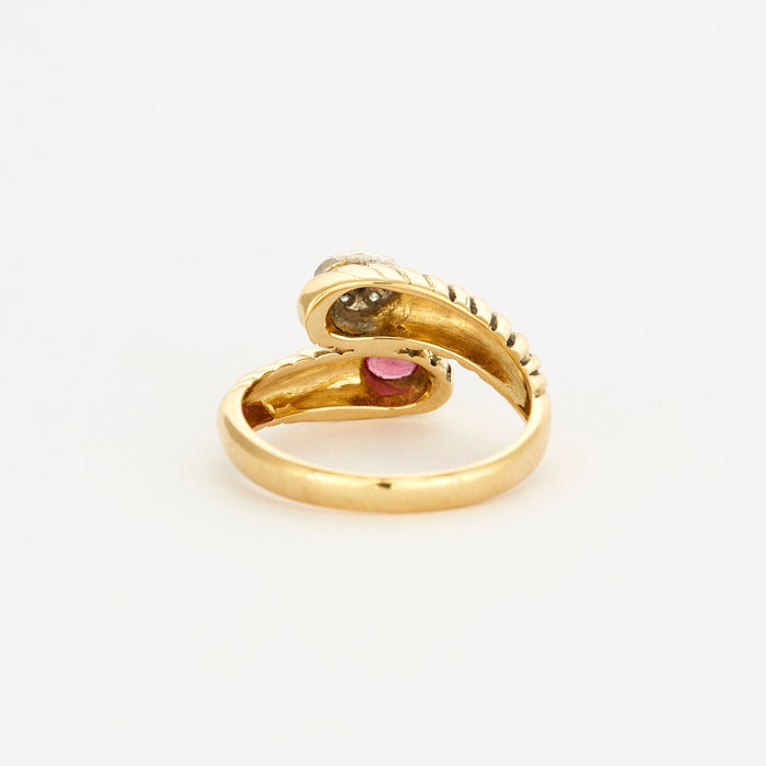 Ring Toi & Moi yellow gold ruby and diamonds