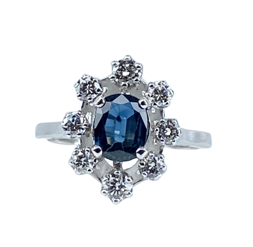 Bague 53 Bague marguerite en or blanc, saphir et diamants 58 Facettes AB644