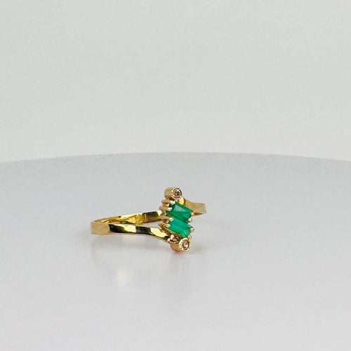 Ring Yellow Gold with Green Tourmalines Emerald Facetted & Round Cut Diamonds 58 Facettes 2508012