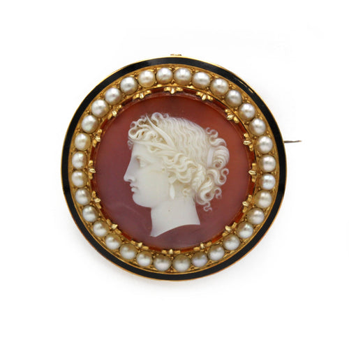 Broche Broche - Or jaune, Camée Agate, Demi-Perles & Email 58 Facettes 250367R