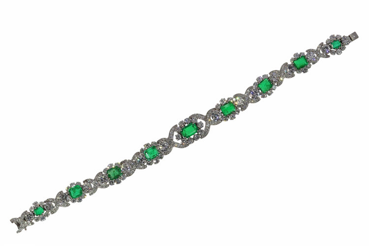 Bracelet Bracelet vintage luxueux : diamants 16 carats, émeraudes colombiennes 7 carats 58 Facettes 16196-0083