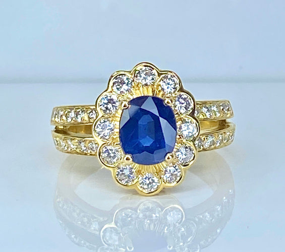 Bague 52 Bague marguerite en or jaune 18 carats, saphir et diamants 58 Facettes AB494