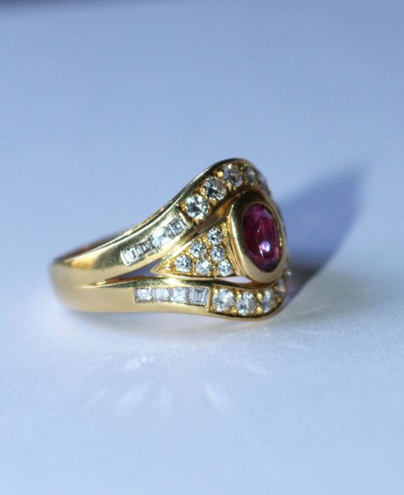 Bague 61.5 Bague or jaune rubis diamants 58 Facettes 578