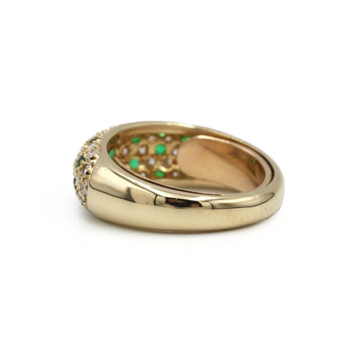 Bague 46 Bague jonc pavé de diamants et d'émeraudes or jaune 750 58 Facettes SA004