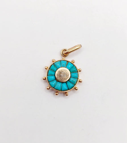 Pendentif Pendentif antique roue ornée de turquoise en or rose 18k (circa 1900) 58 Facettes A06368