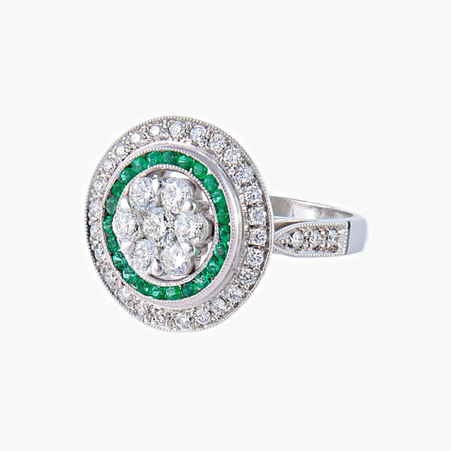 Bague 57 Bague style Art Déco Diamants Emeraudes 58 Facettes AB67
