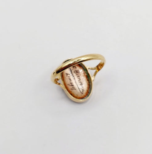 Bague 53 Bague Art Nouveau Limoges or jaune, plaque émaillée à la jeune fille (circa 1910) 58 Facettes A06387