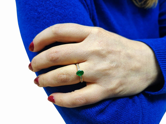 Bague 53.5 Bague or jaune émeraude et diamants 58 Facettes Bag.lgn em.FA.47