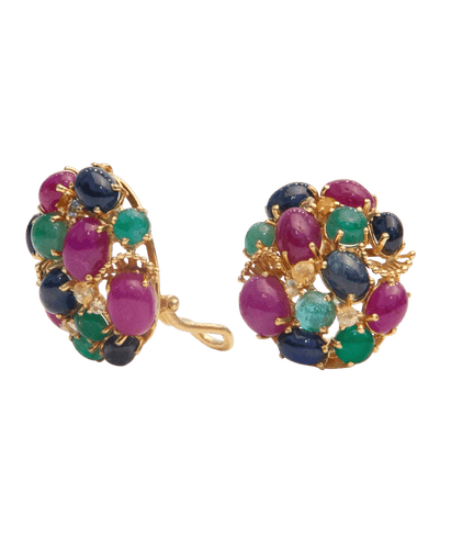 Oorbellen Oorbellen Kostbare Cabochons Geelgoud 18K Robijn Saffier Smaragd Diamant 58 Facettes BO220432/PRECIEUXCABOCHONS/FOTO