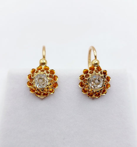 Boucles d'oreilles Dormeuses victorienne or roses 18k et 0,60 carats diamants tailles ancienne(circa 1890) 58 Facettes A05775