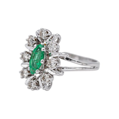 Anel Pompadour Ouro branco Esmeralda, Diamante 