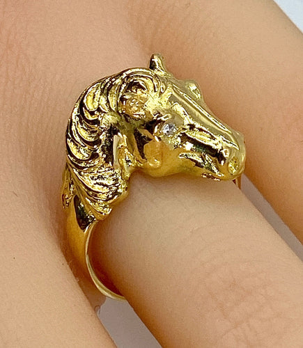 Bague 51 Bague en or jaune, tête de cheval et diamants 58 Facettes AB643