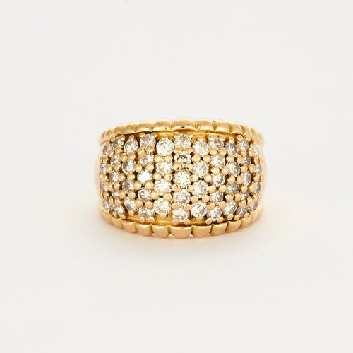 Bague 57.5 Bague pavage diamants année 70-80 en or jaune 18K 58 Facettes