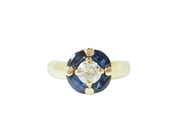 Bague 51 Bague ronde en or jaune, saphirs et diamant 58 Facettes 33402