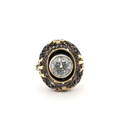 Bague 57 Bague ancienne en or jaune et argent avec diamant 58 Facettes