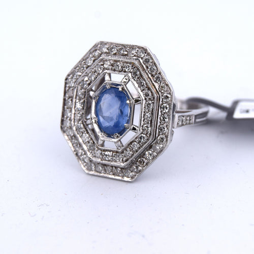 Bague 54 Bague Art Déco en or, saphir et diamants 58 Facettes