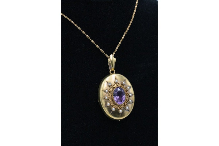 Pendentif Broche-pendentif en or jaune, améthyste, perles fines, fin XIXe siècle 58 Facettes 11245