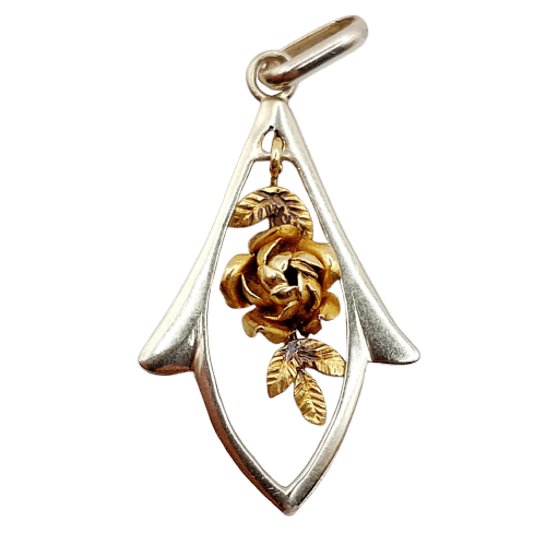 Pendentif Pendentif Art Déco or blanc et jaune, décoré d'une rose (circa 1920) 58 Facettes A06041