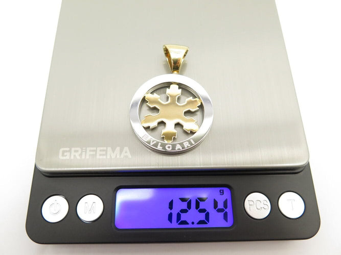 collier BULGARI tondo pendentif flocon de neige or jaune 18k acier