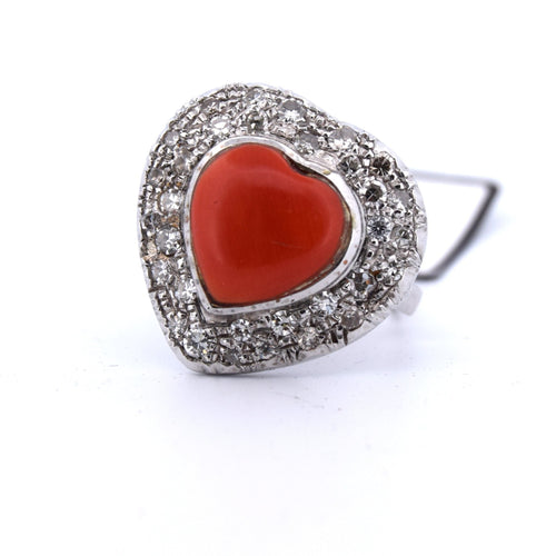 Bague 55 Bague coeur corail en or blanc 58 Facettes