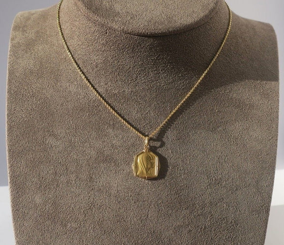 Pendentif Médaille pendentif Art Déco Vierge Marie biface en or jaune et nacre 58 Facettes