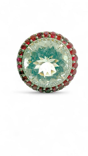 Bague 55 Bague en or blanc 18 carats , aigue-marine , diamants , rubis 58 Facettes