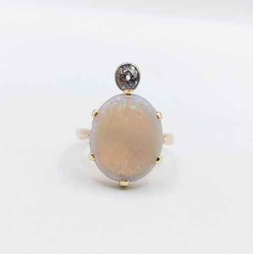 Bague 46 Ancienne bague duchesse or rose, opale cabochon et diamant taille ancienne 58 Facettes A05846