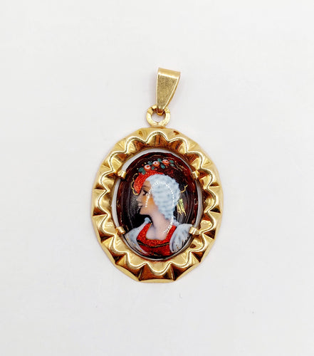 Pendentif Pendentif or rose plaque émaillée 58 Facettes A05511