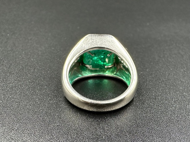 Bague 49 Bague Vintage Emeraude, Diamants, Or Blanc 58 Facettes