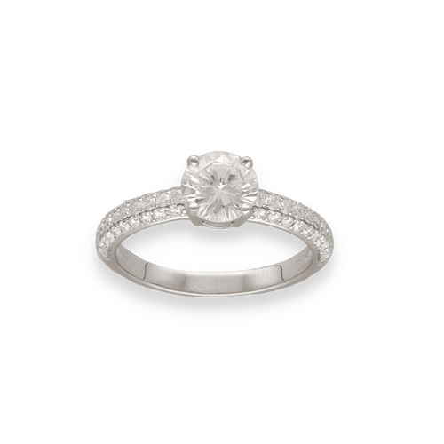 Bague 53 Solitaire Diamant – Or Gris 18k – Diamant Central 0,96 ct H-VS1 – Épaulé Diamants Poire 0,47 ct G-VS – Taille 53 58 Facettes FB11204 / FB11064