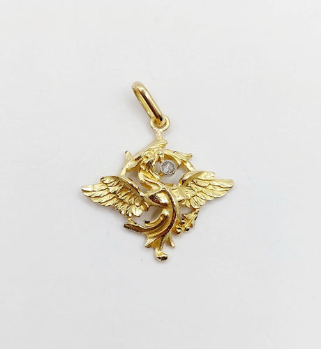 Pendentif Pendentif or jaune chimère ou griffon et diamant taille rose (circa 1900) 58 Facettes A06011