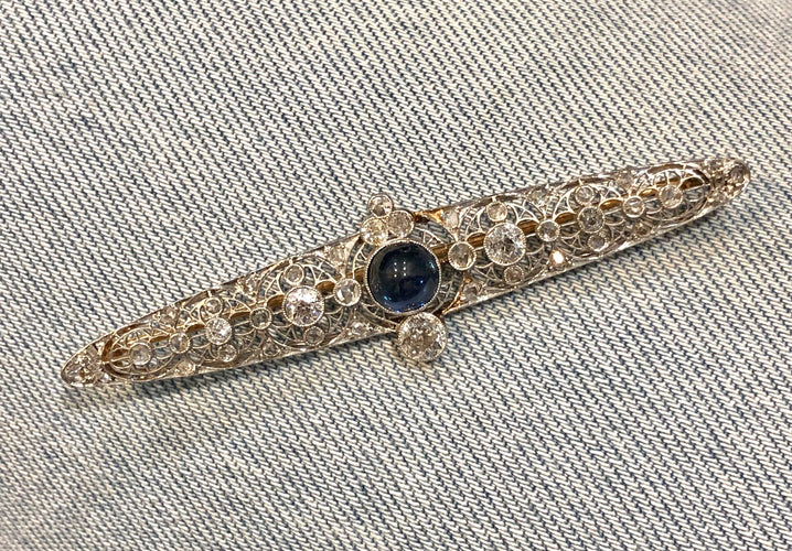 Broche Broche ancienne platine saphir et diamants 58 Facettes