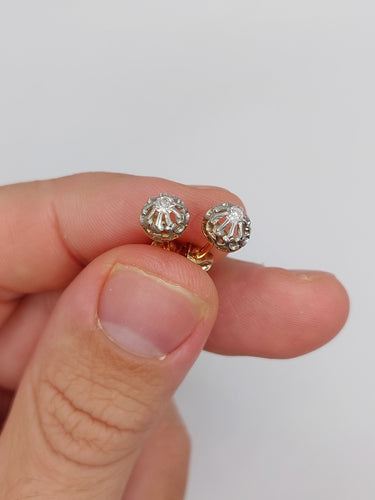 Boucles d'oreilles Puces d'oreilles or rose, platine, diamants taille ancienne (circa 1900) 58 Facettes A05867