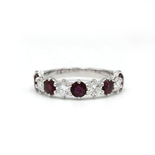 Bague 53 Demi Alliance - Or blanc, Diamants & Rubis 58 Facettes 250035SP