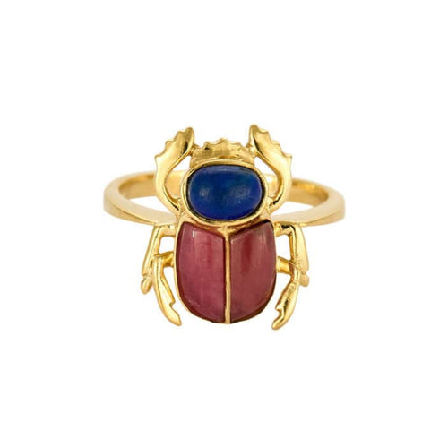 Bague 51 Bague or jaune à motif de scarabé, lapis lazuli et rhodonite 58 Facettes MON08662