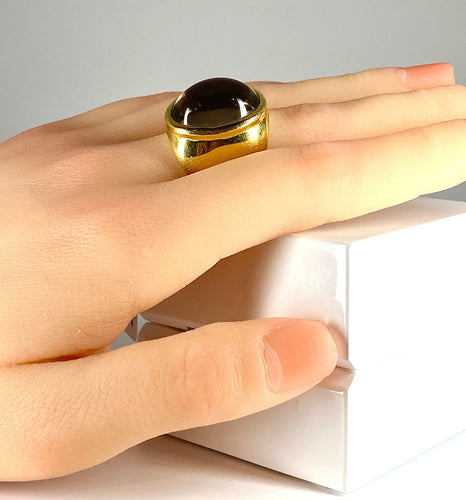 Bague 51 Bague en or jaune topaze cabochon 58 Facettes AB340