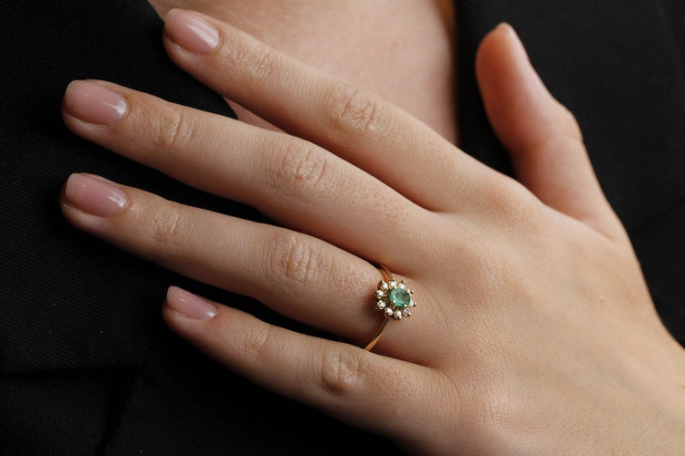 Bague 59 Bague Marguerite Emeraude de 0,40ct 58 Facettes