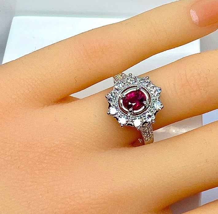 Bague 51 Bague marguerite or blanc rubis et diamants 58 Facettes AB413